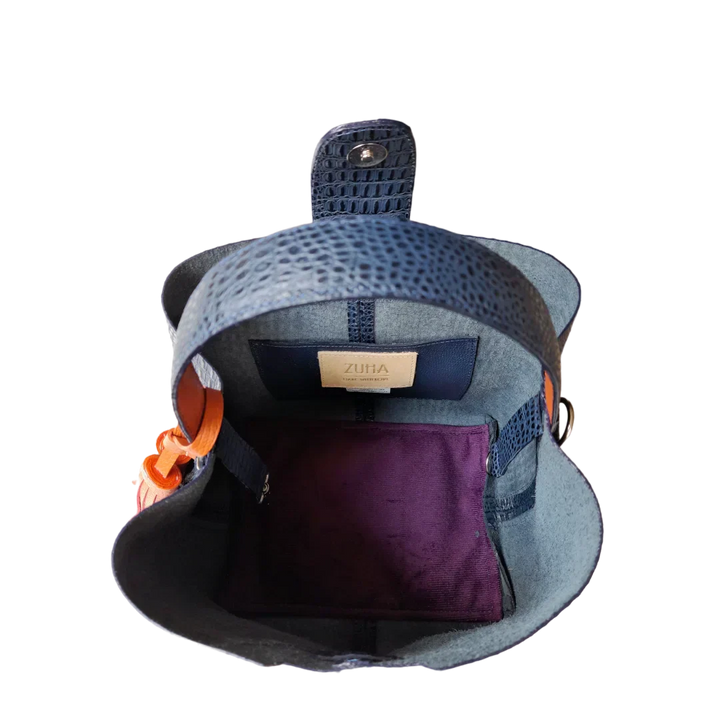 Lucia Women's Small Handbag Made of Dark Blue Lizard Leather