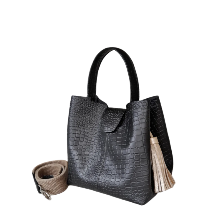 Black Small Leather Handbag for Women - Lucia Reptil