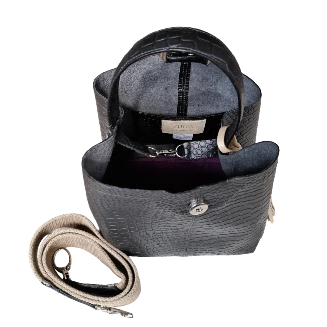 Black Small Leather Handbag for Women - Lucia Reptil