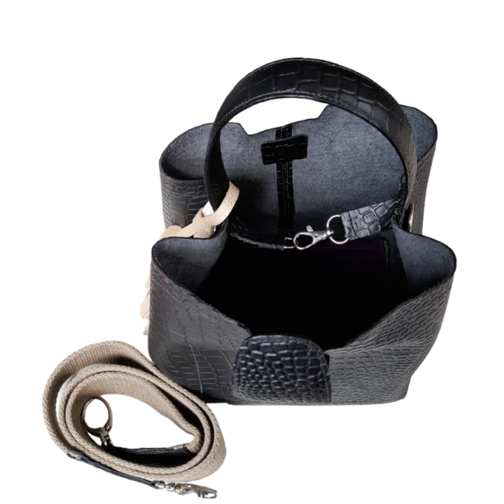 Black Small Leather Handbag for Women - Lucia Reptil