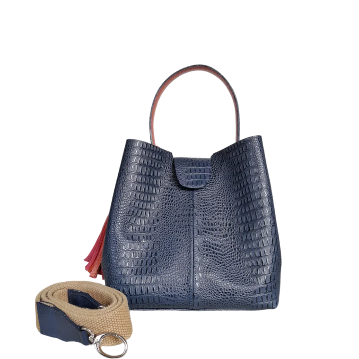 Lucia Women's Small Handbag Made of Dark Blue Lizard Leather