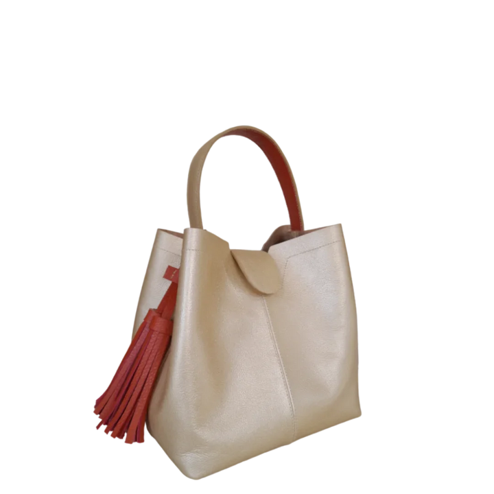 Lucia Gold Small Leather Handbag for Women