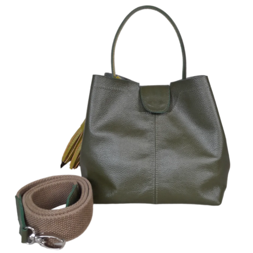 Camila Large Olive Green Leather Handbag for Women