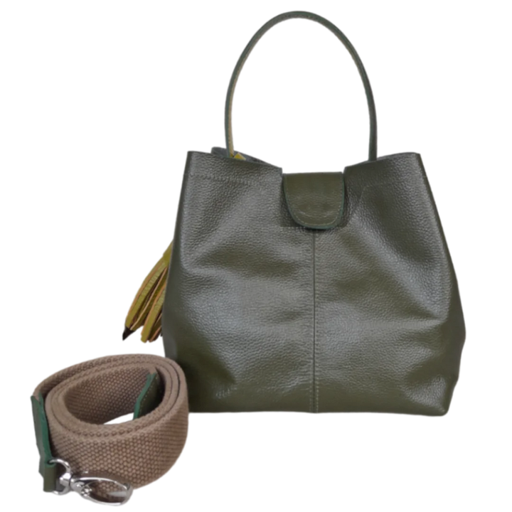 Camila Large Olive Green Leather Handbag for Women