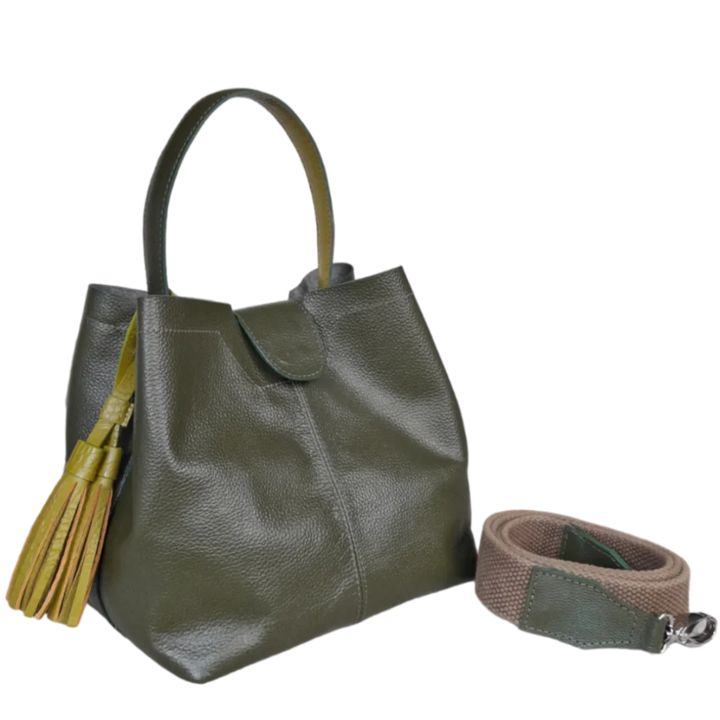 Camila Large Olive Green Leather Handbag for Women