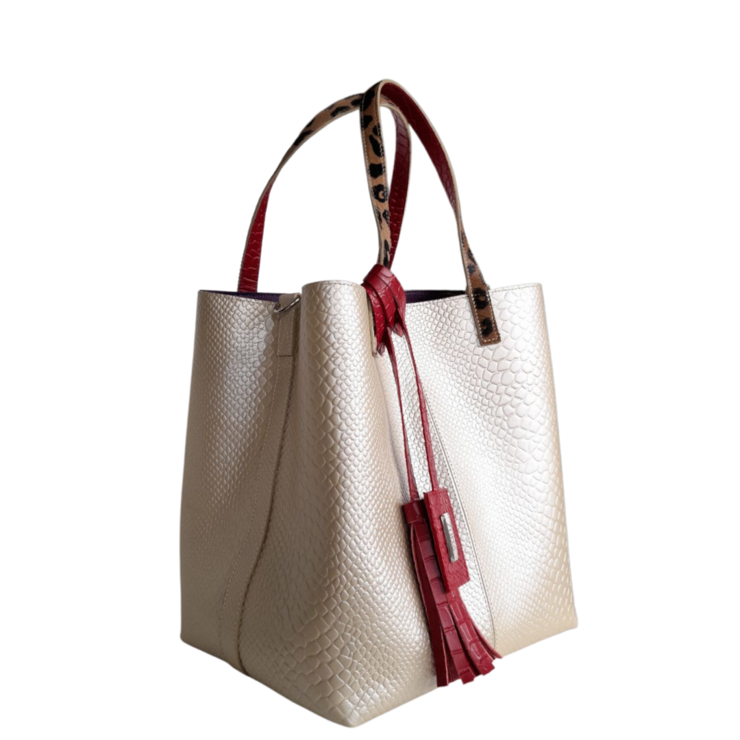 Giulia Anaconda Women's Handbag in Gold-Pewter
