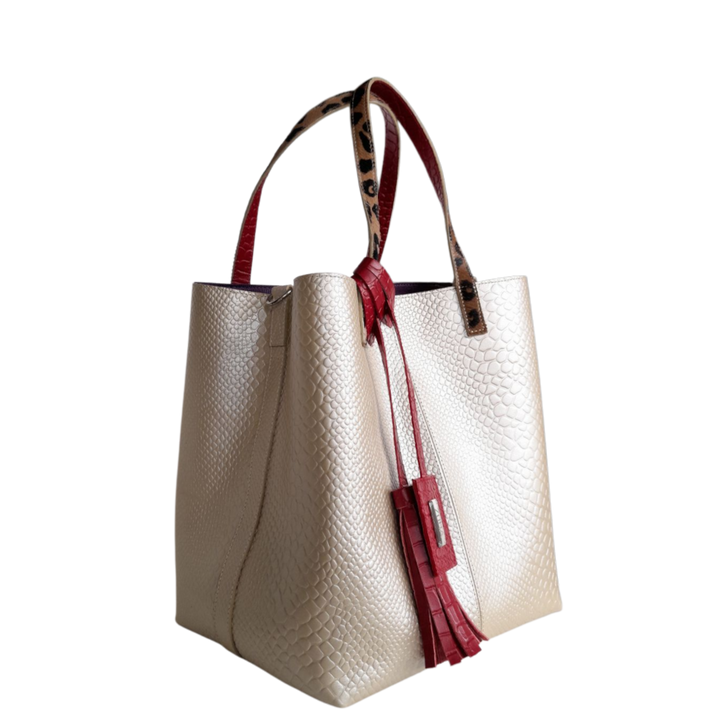 Giulia Anaconda Women's Handbag in Gold-Pewter