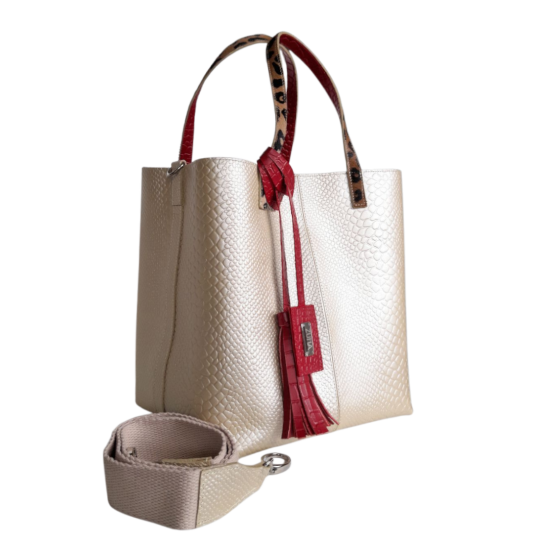 Giulia Anaconda Women's Handbag in Gold-Pewter