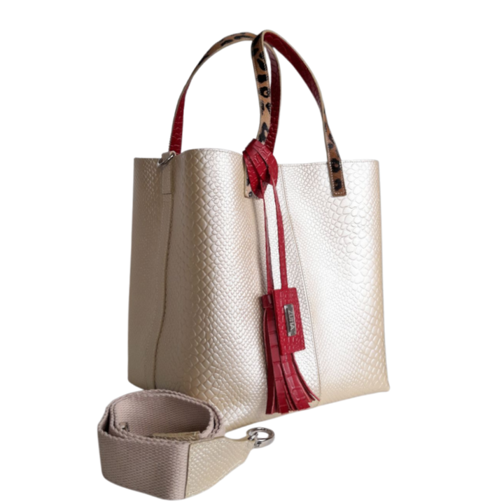 Giulia Anaconda Women's Handbag in Gold-Pewter
