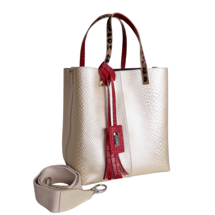 Giulia Anaconda Women's Handbag in Gold-Pewter