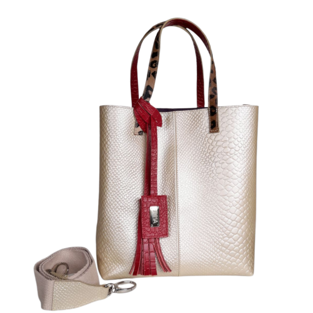 Giulia Anaconda Women's Handbag in Gold-Pewter