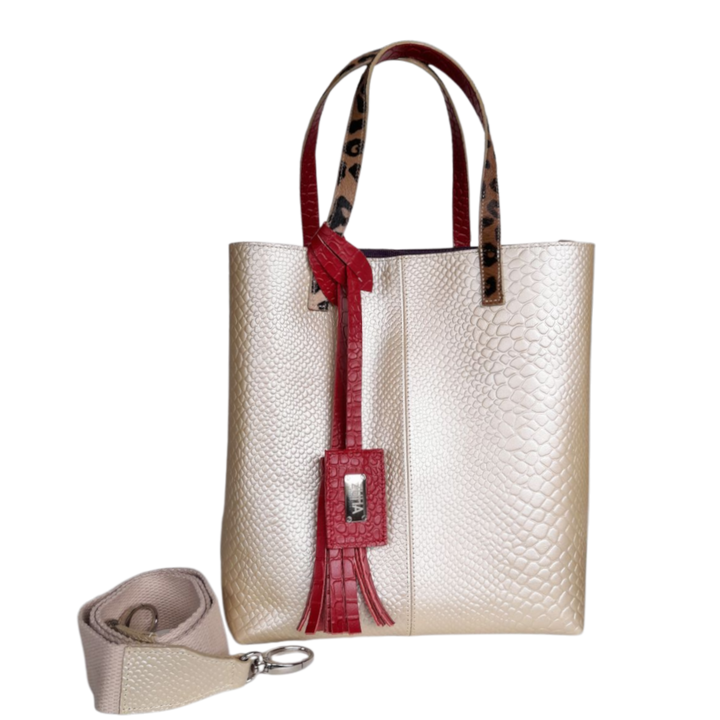 Giulia Anaconda Women's Handbag in Gold-Pewter