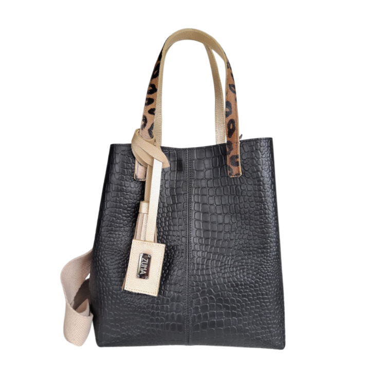 Giulia Reptil Black Leather Handbag for Women