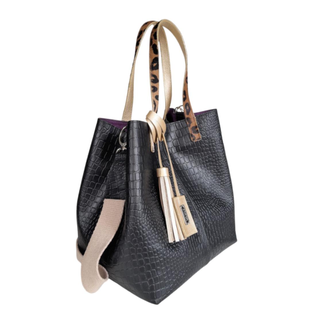 Giulia Reptil Black Leather Handbag for Women