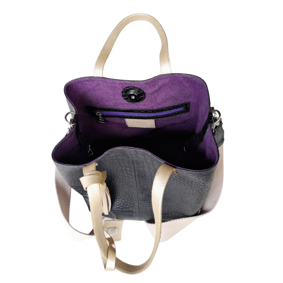 Giulia Reptil Black Leather Handbag for Women