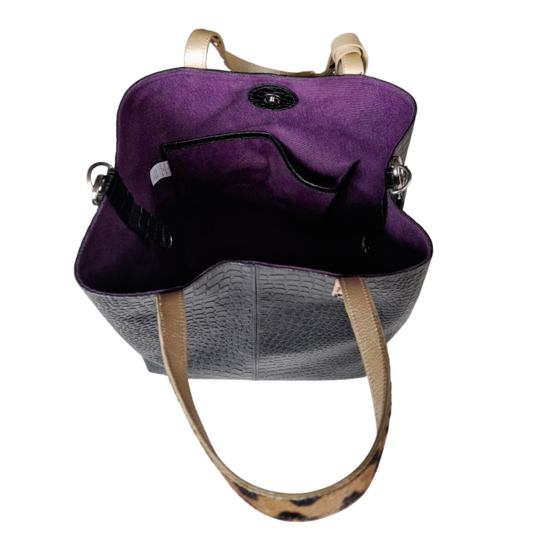 Giulia Reptil Black Leather Handbag for Women