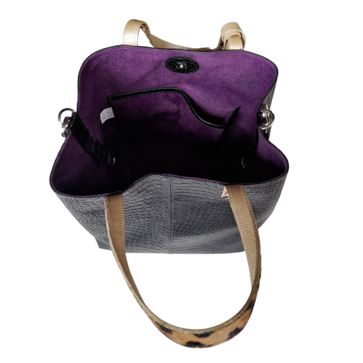 Giulia Reptil Black Leather Handbag for Women