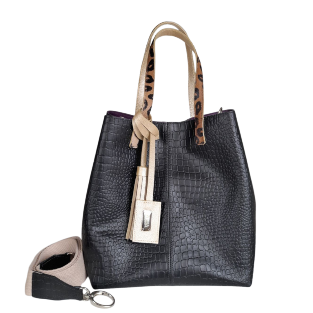 Giulia Reptil Black Leather Handbag for Women
