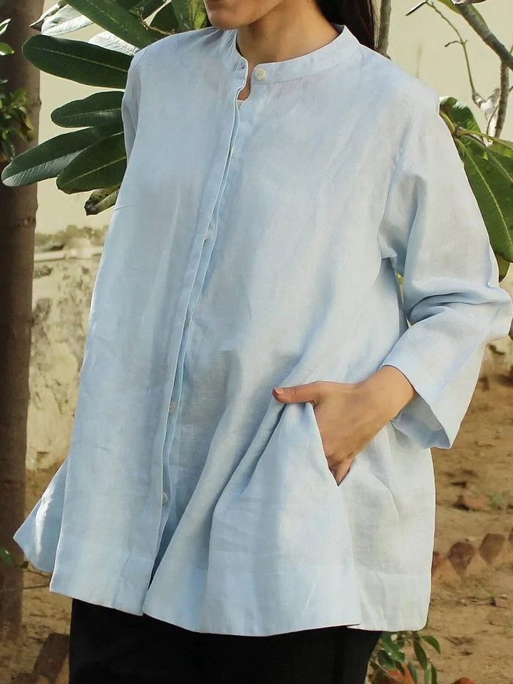 Women's Solid Color Casual Blouse in Cotton and Linen
