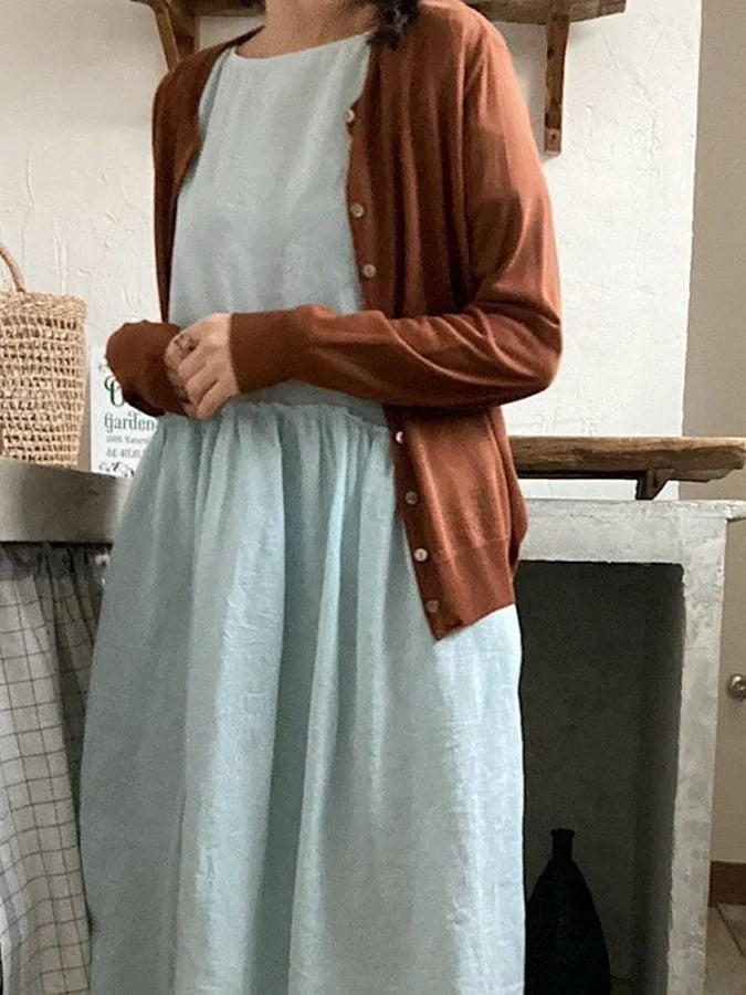 Loose Cotton Dress with Three-Quarter Sleeves