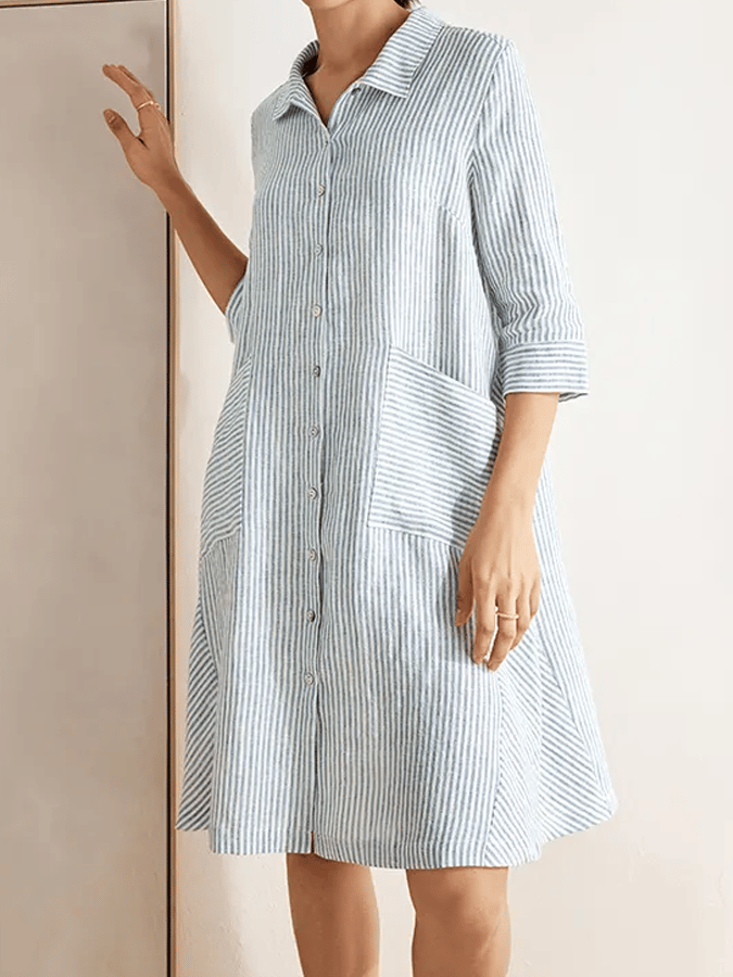 Women's Striped Linen Shirt Dress