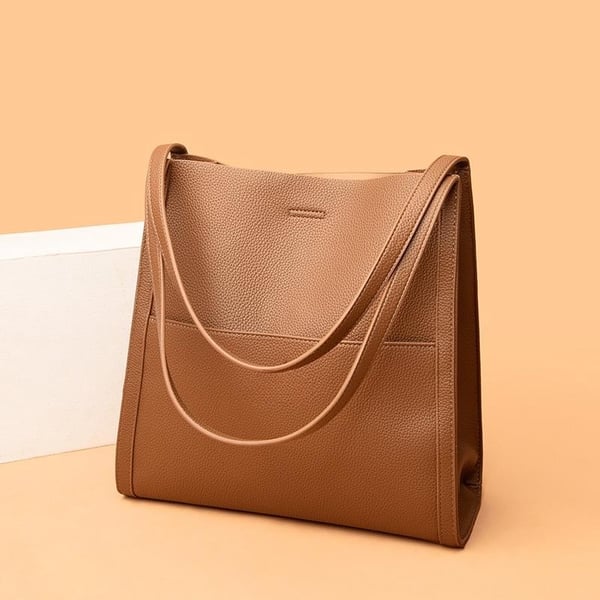 Simple Solid Color Shoulder Bag Made of Genuine Leather