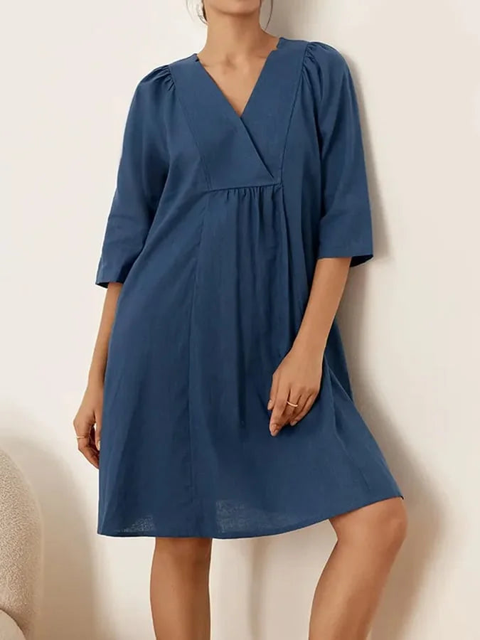 Women's Linen Cross-Front V Neck Casual Dress