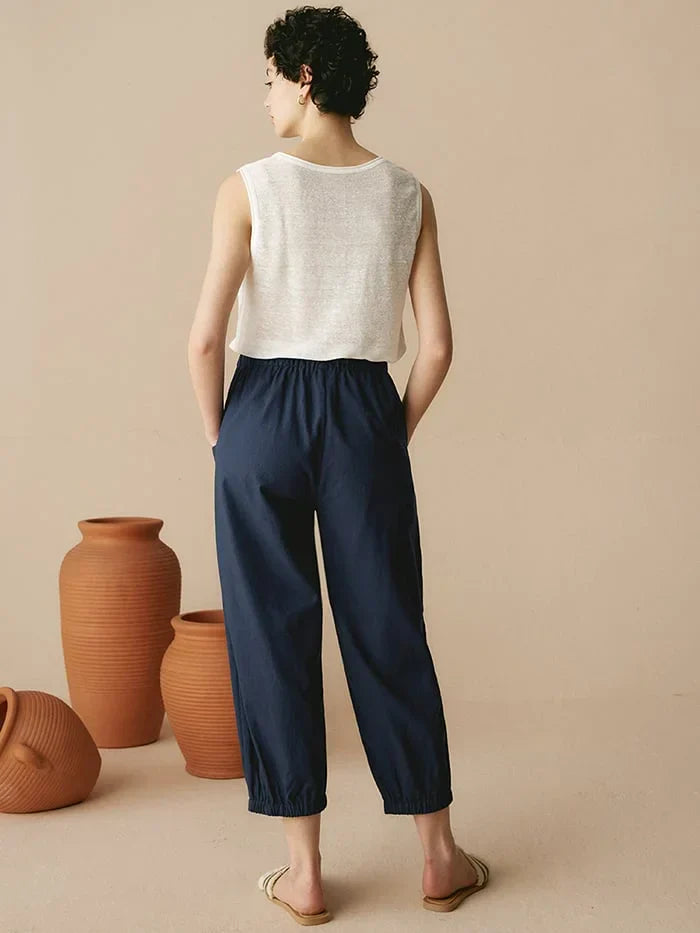 Women's Linen Straight Pants with Buttons 3/4