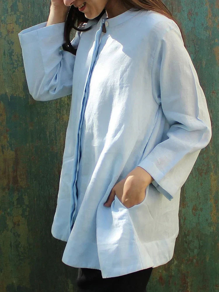 Women's Solid Color Casual Blouse in Cotton and Linen