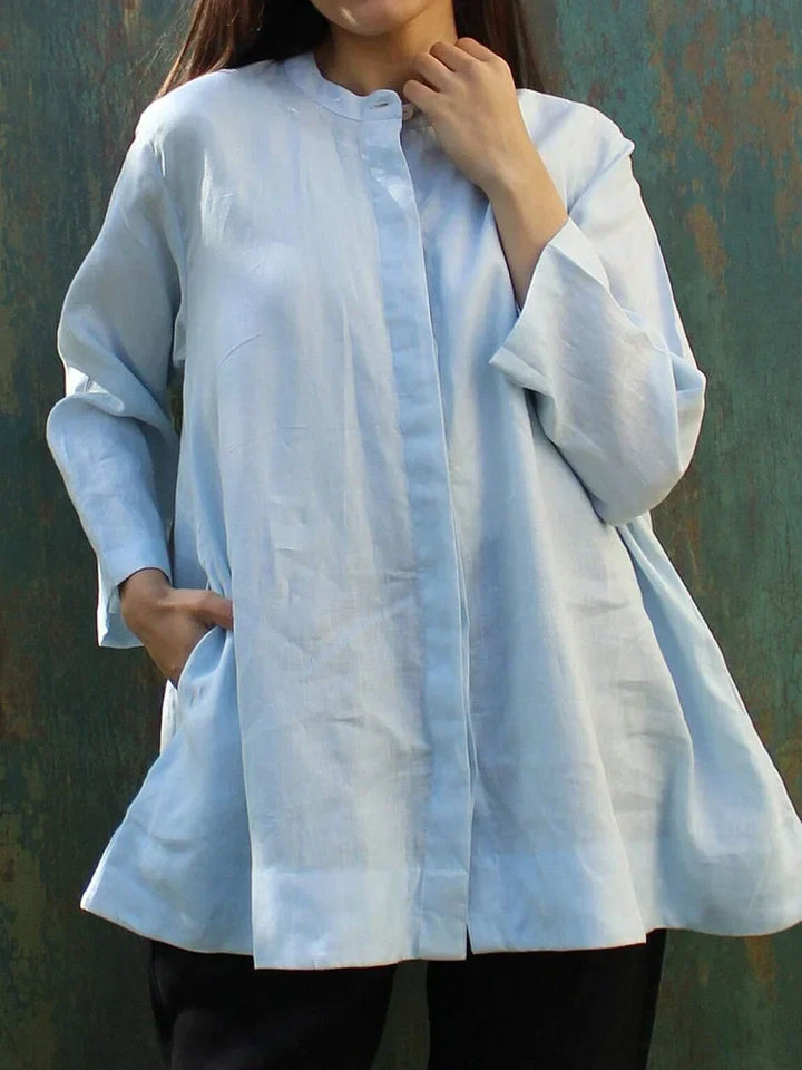 Women's Solid Color Casual Blouse in Cotton and Linen