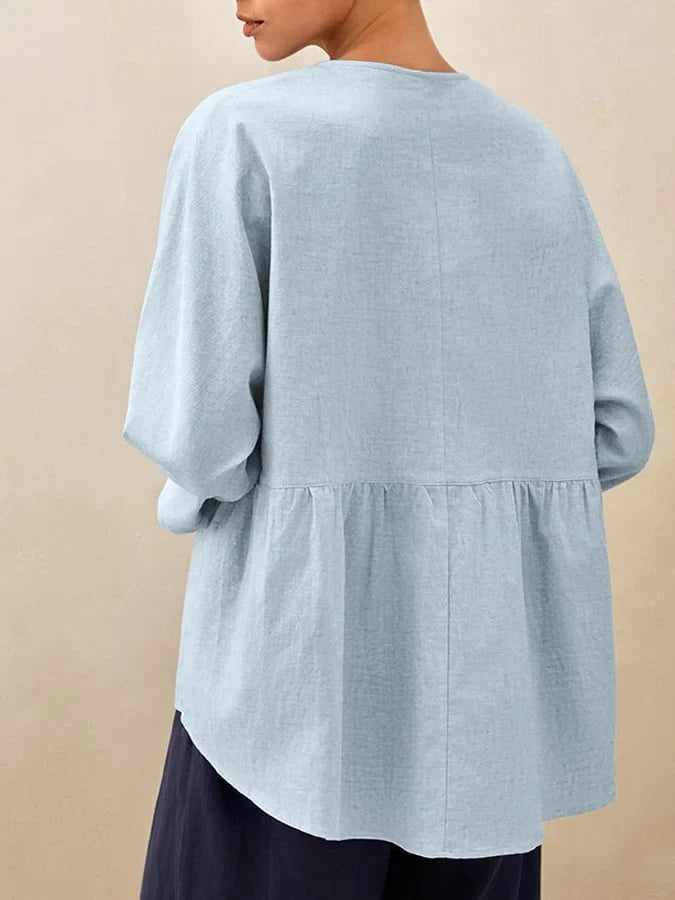Women's Linen Long Sleeve Crew Neck Blouse