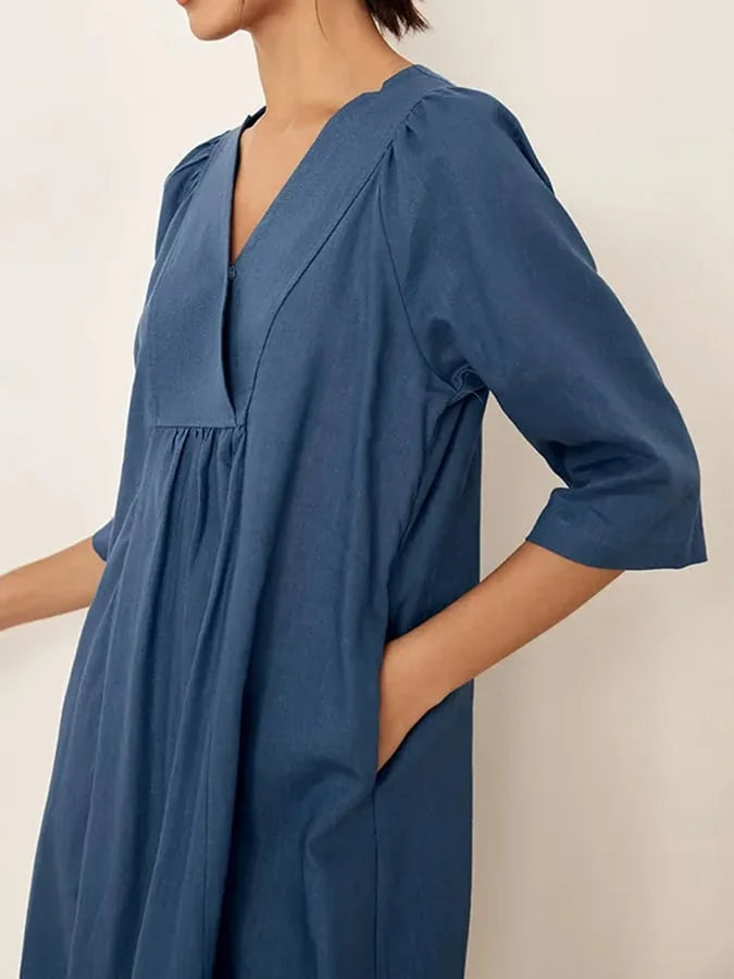 Women's Linen Cross-Front V Neck Casual Dress