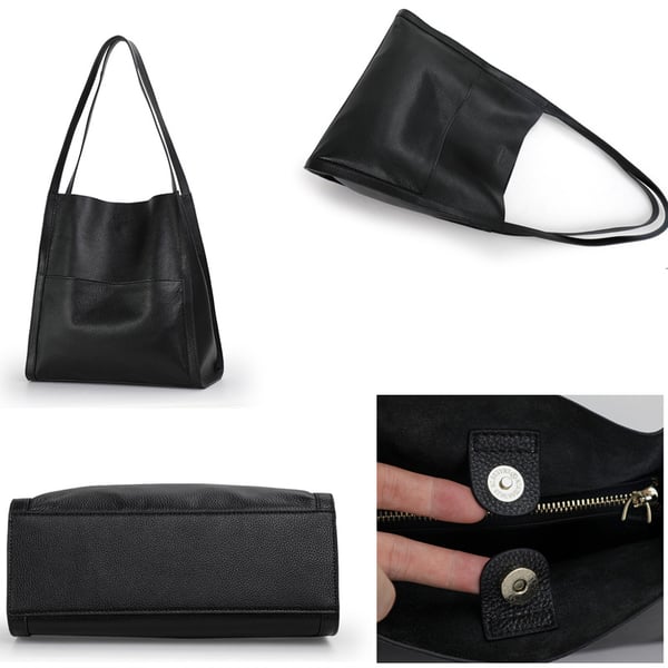 Simple Solid Color Shoulder Bag Made of Genuine Leather