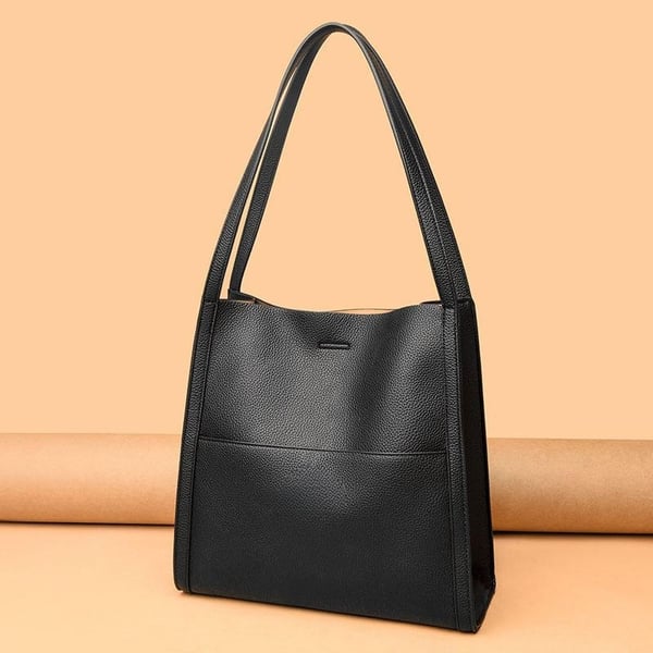Simple Solid Color Shoulder Bag Made of Genuine Leather