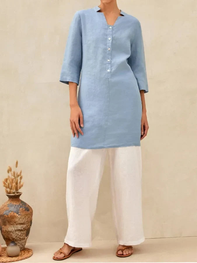 Women's Casual Dress with Buttons Solid Color