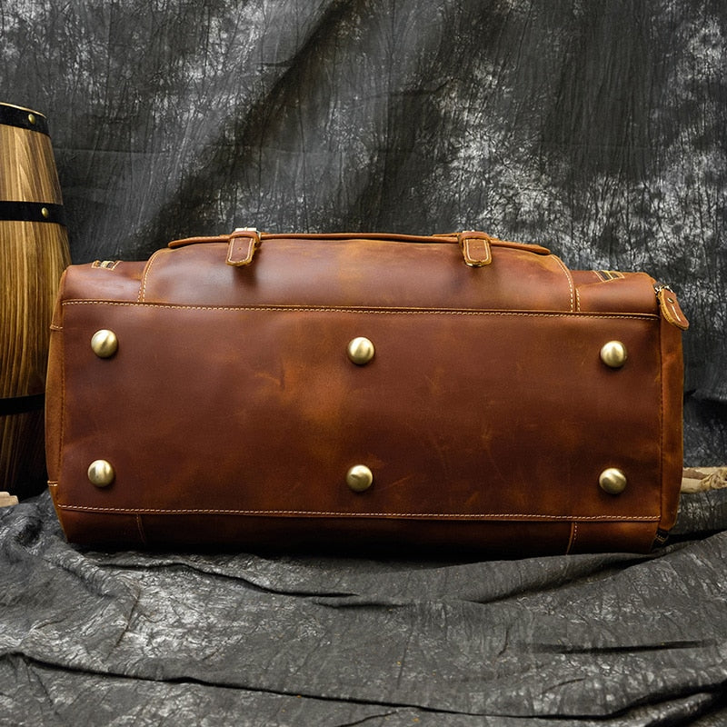 Retro Crazy Horse Leather Travel Bag with Separate Shoe Compartment