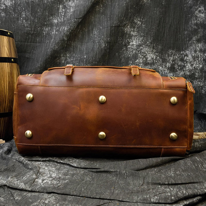 Retro Crazy Horse Leather Travel Bag with Separate Shoe Compartment