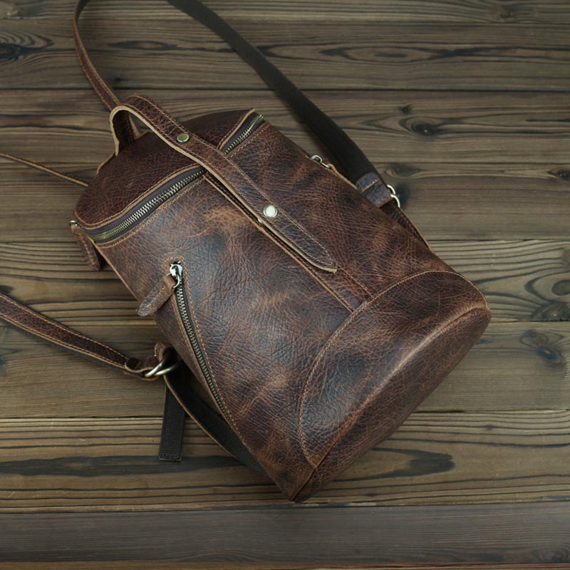 Retro Leather Backpack for College