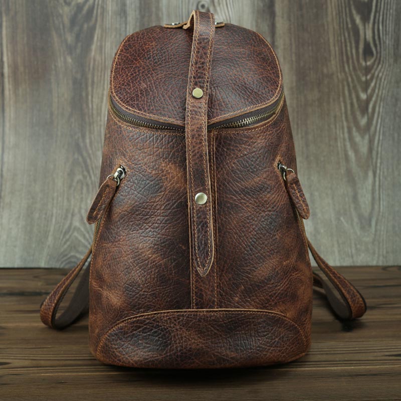 Retro Leather Backpack for College