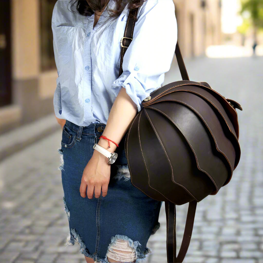 Leather Beetle-Style Backpack for Women