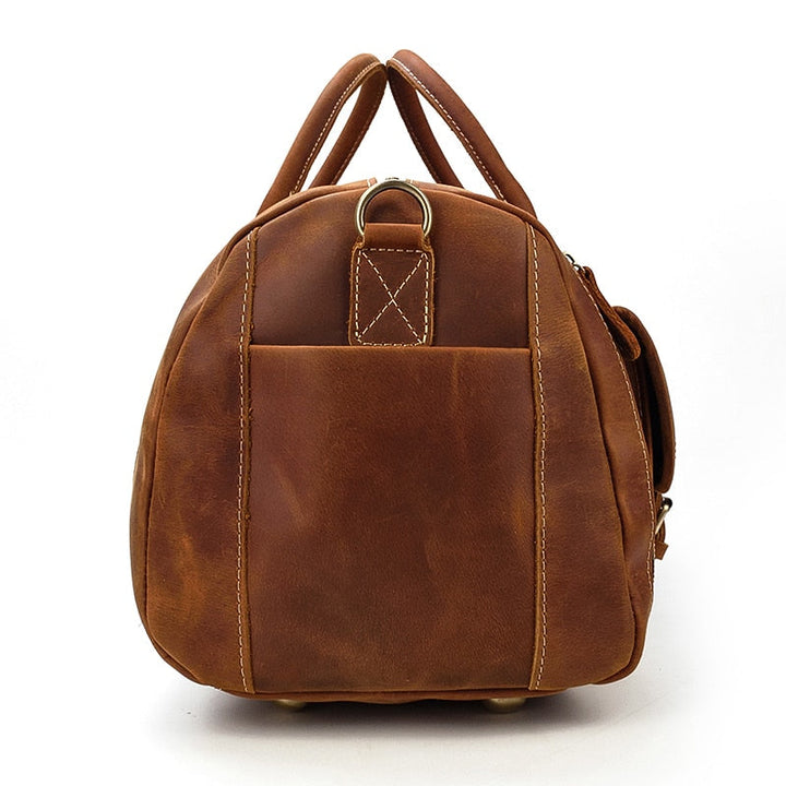 Retro Crazy Horse Leather Travel Bag with Separate Shoe Compartment