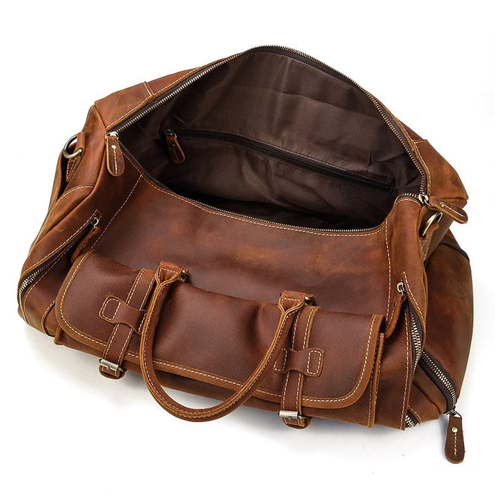 Retro Crazy Horse Leather Travel Bag with Separate Shoe Compartment