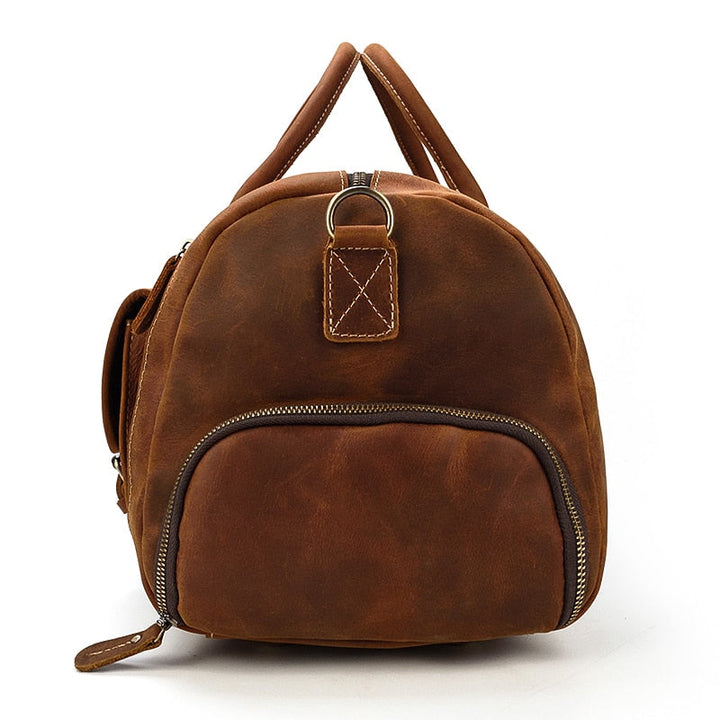 Retro Crazy Horse Leather Travel Bag with Separate Shoe Compartment