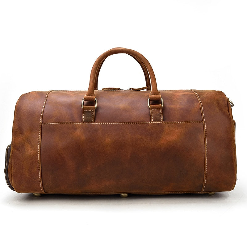 Retro Crazy Horse Leather Travel Bag with Separate Shoe Compartment