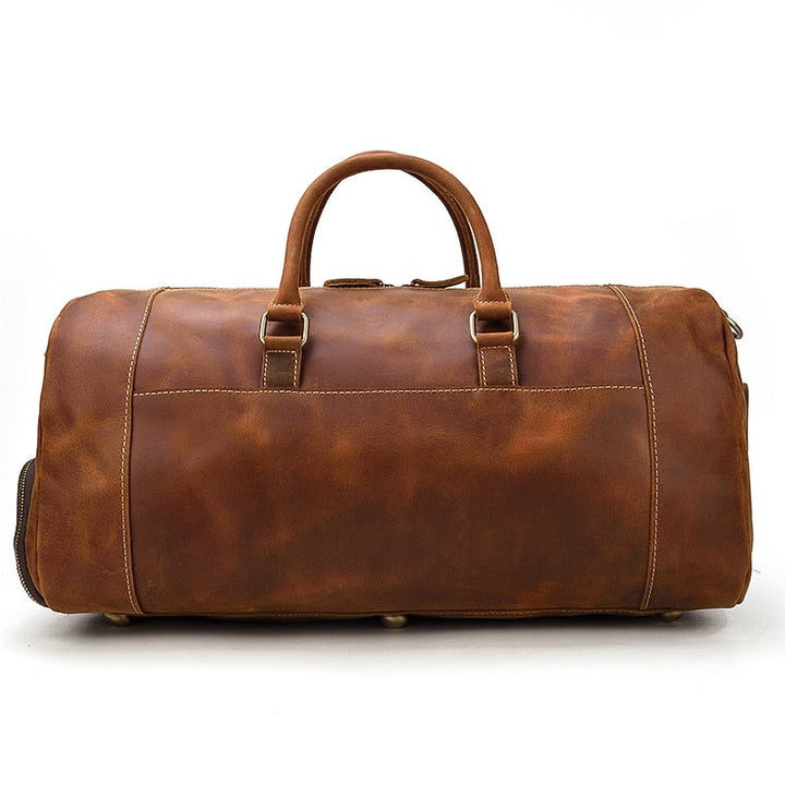 Retro Crazy Horse Leather Travel Bag with Separate Shoe Compartment
