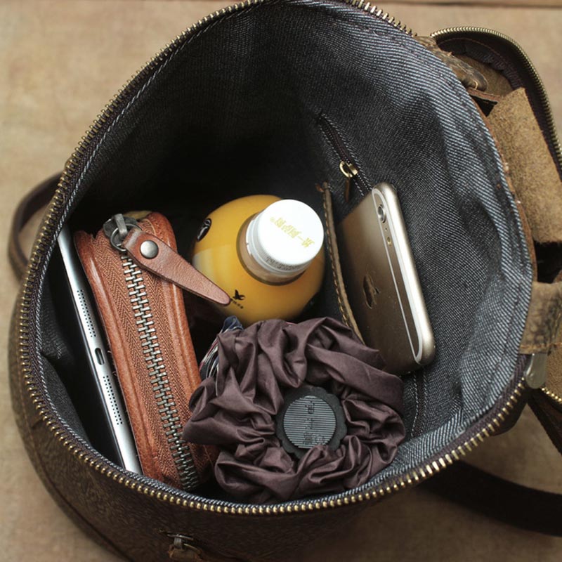 Retro Leather Backpack for College