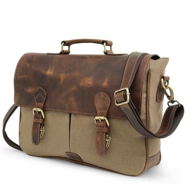 Braun Leather Laptop Bag made of Canvas for Hunters