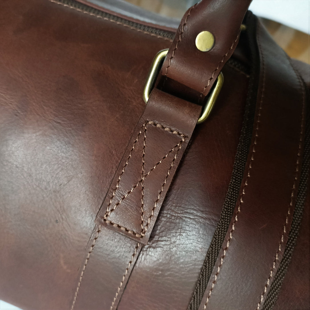 Brown Leather Duffle Bag in Dark Shade