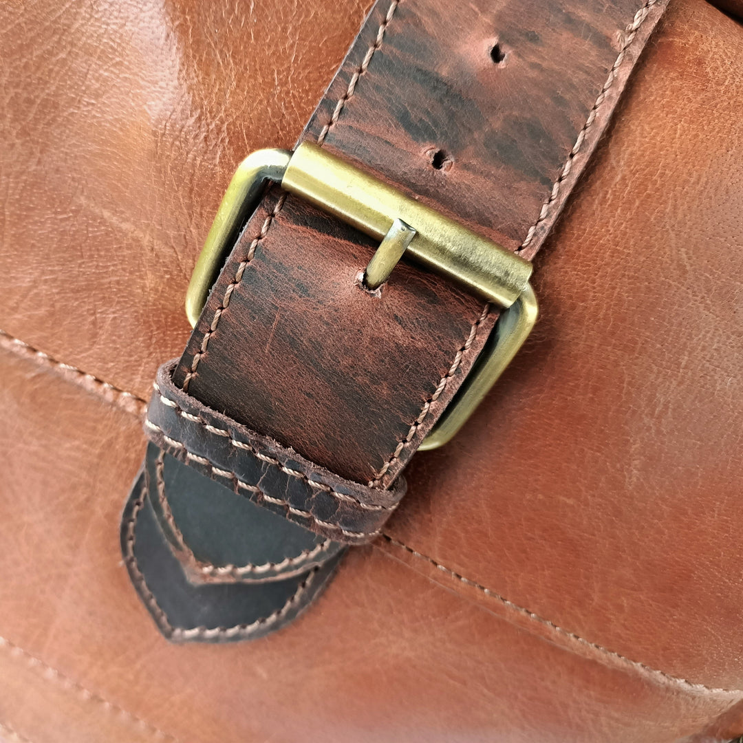 "Brown Leather Backpack in Dark Tone"