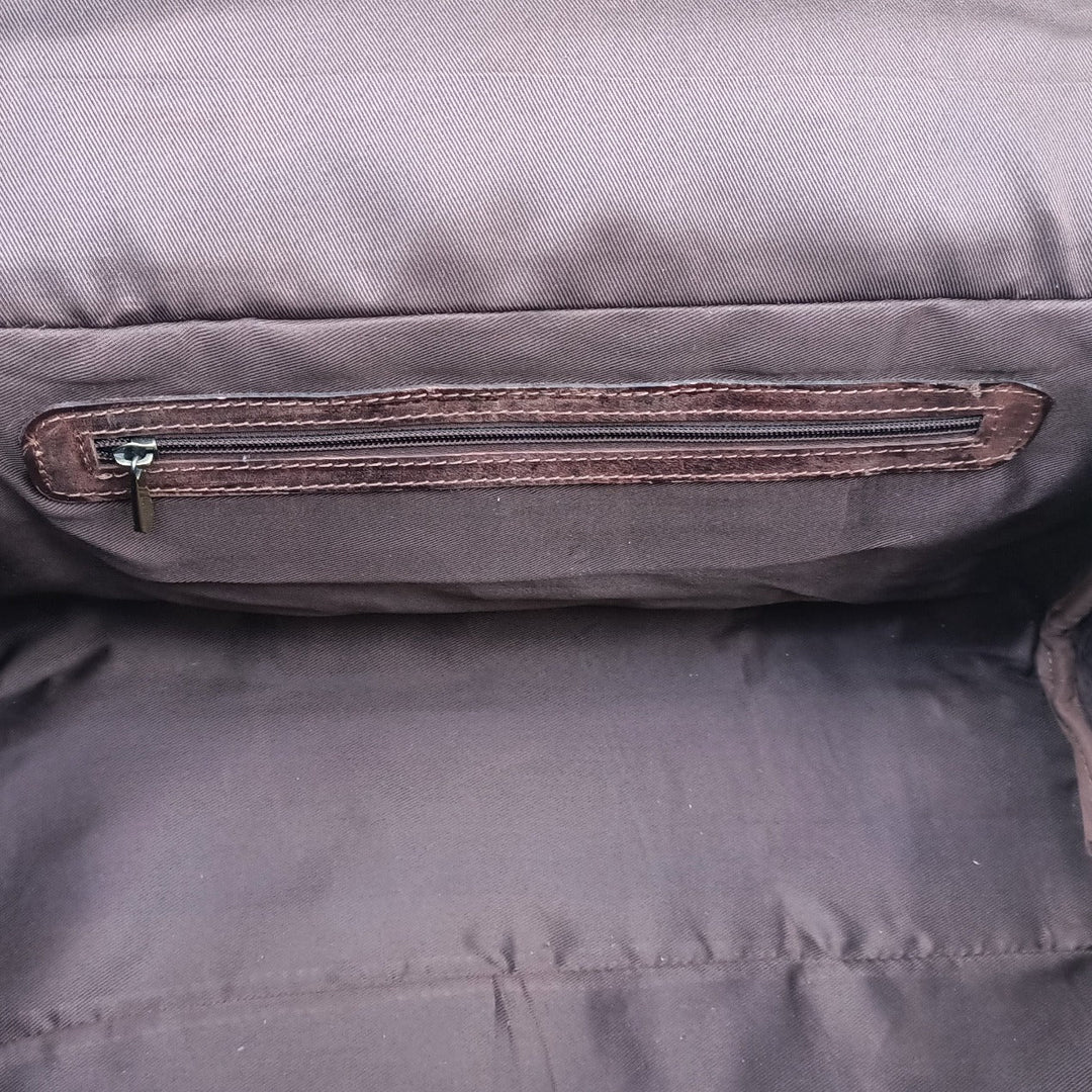 "Two Bags Dark Brown Weekend Bag" could be rewritten as "Dark Brown Weekend Bag by Two Bags."